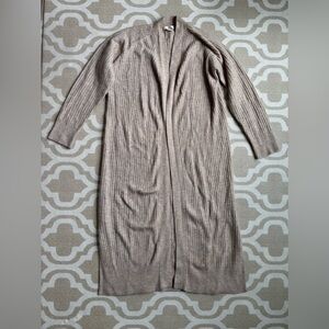 H&M Long Ribbed Open-Front Cardigan in Beige Taupe